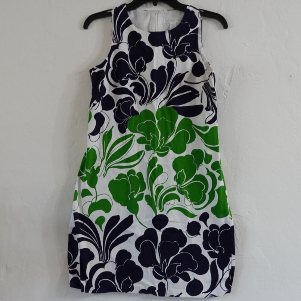 London Times Sleeveless Sheath Dress – Size 4,‎ Bold Green & Navy Floral Print